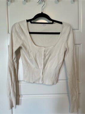 Garage Cream Scoop Neck Long Sleeve Cardigan